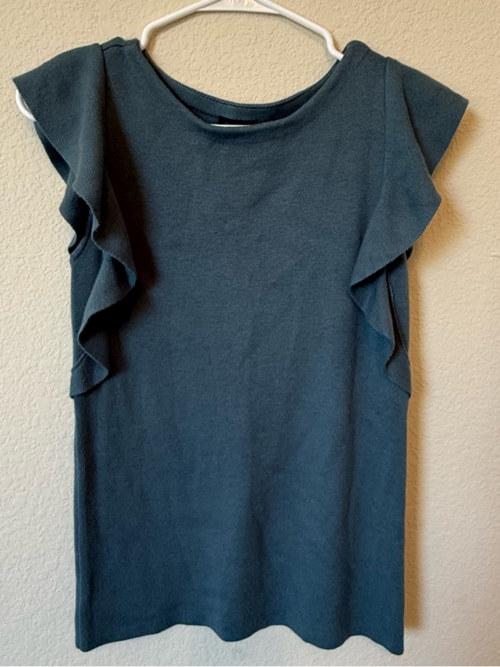 Ann Taylor Factory Knit Top Women Small Teal Flutter Sleeve Sweater NWT Stretch